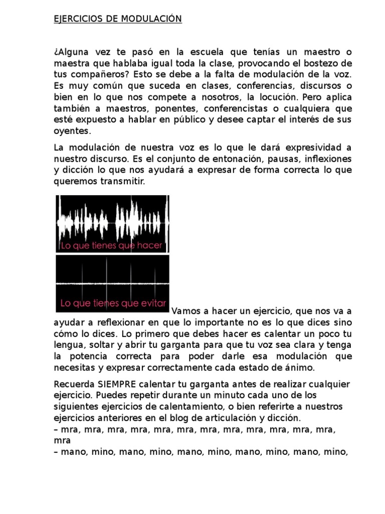 Ejercicios para Mejorar la Modulación Vocal | PDF