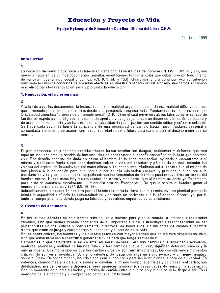 Educación y Proyecto de Vida | PDF | El aprendizaje permanente | Verdad