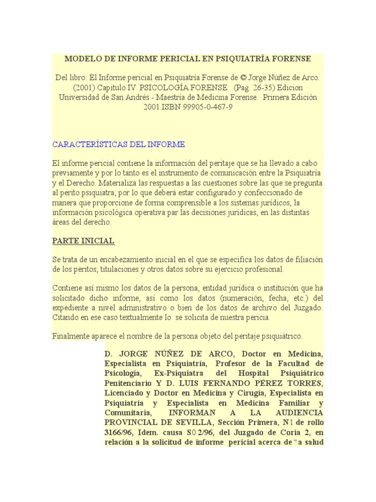 Modelo De Informe Pericial En Psiquiatr a Forense Campos Relacionados