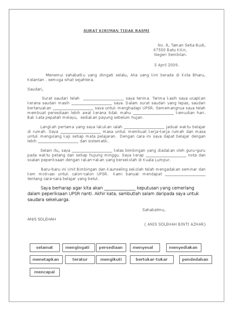 Surat Kiriman Tidak Rasmi Pdf