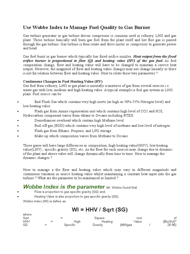 Use Wobbe Index To Manage Fuel Quality To Gas Burner | PDF