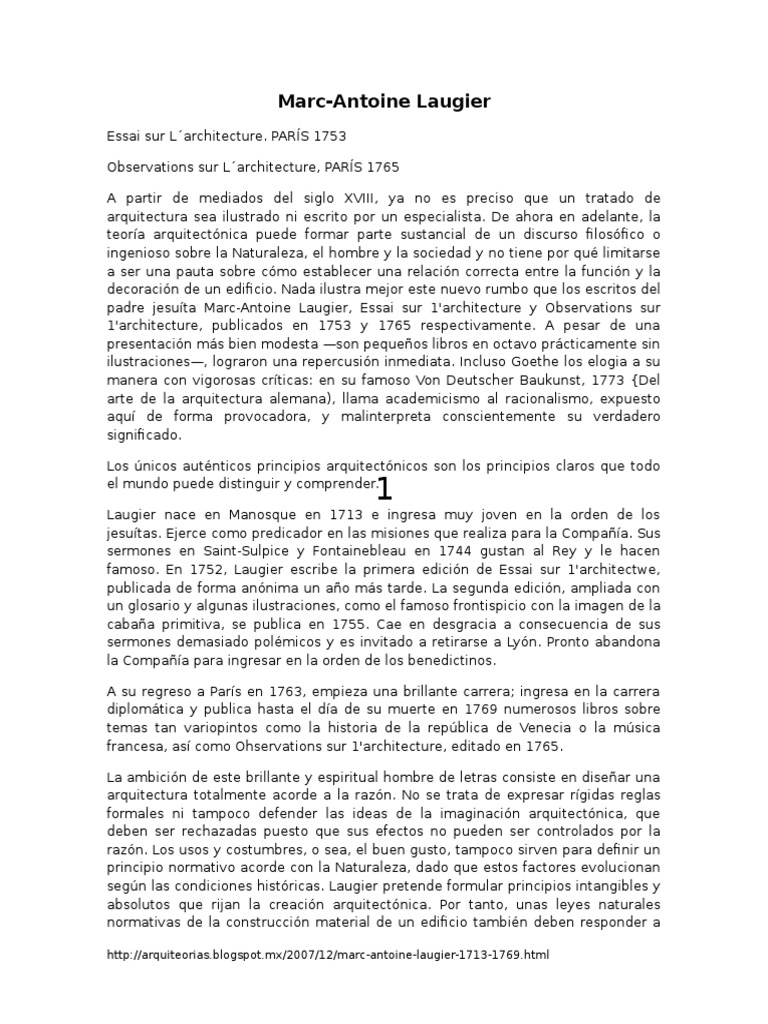 Laugier y la Cabaña Primitiva en Arquitectura | PDF | Science | Ciencia ...
