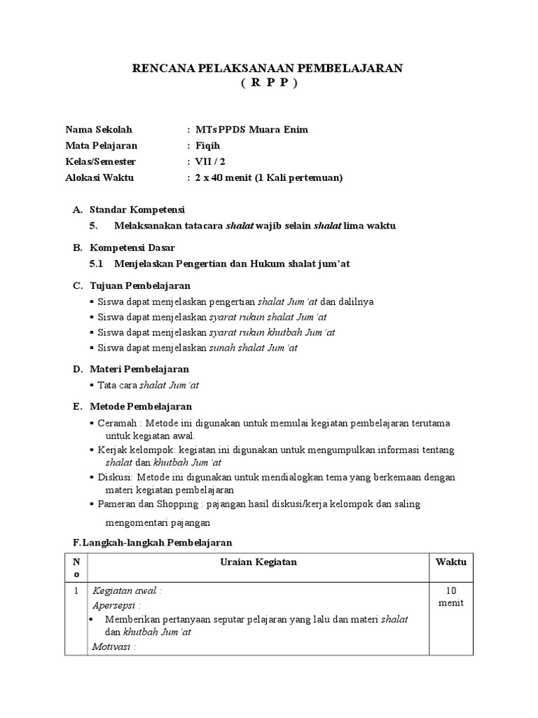 Rpp Shalat Jumat Dan Jenazah