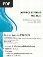 Control Systems 2825: Dr. Mohammad Abdelrahman Semester I 2014/2015