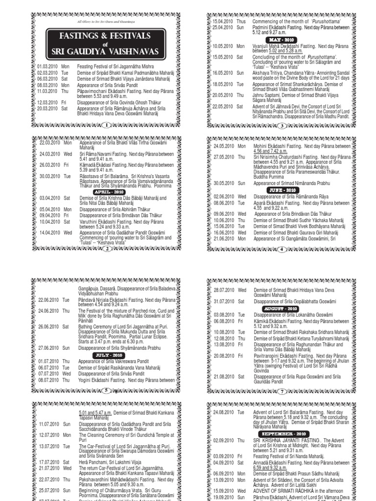 Gaudiya Math Chennai / Gaudiya Vaishnava Calendar 2010 PDF