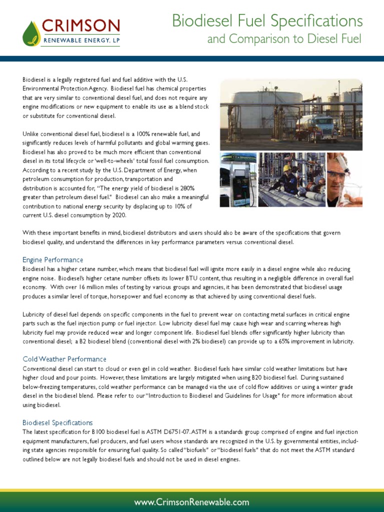 Biodiesel Fuel Specs and Benefits | PDF | Biodiesel | Diesel Engine