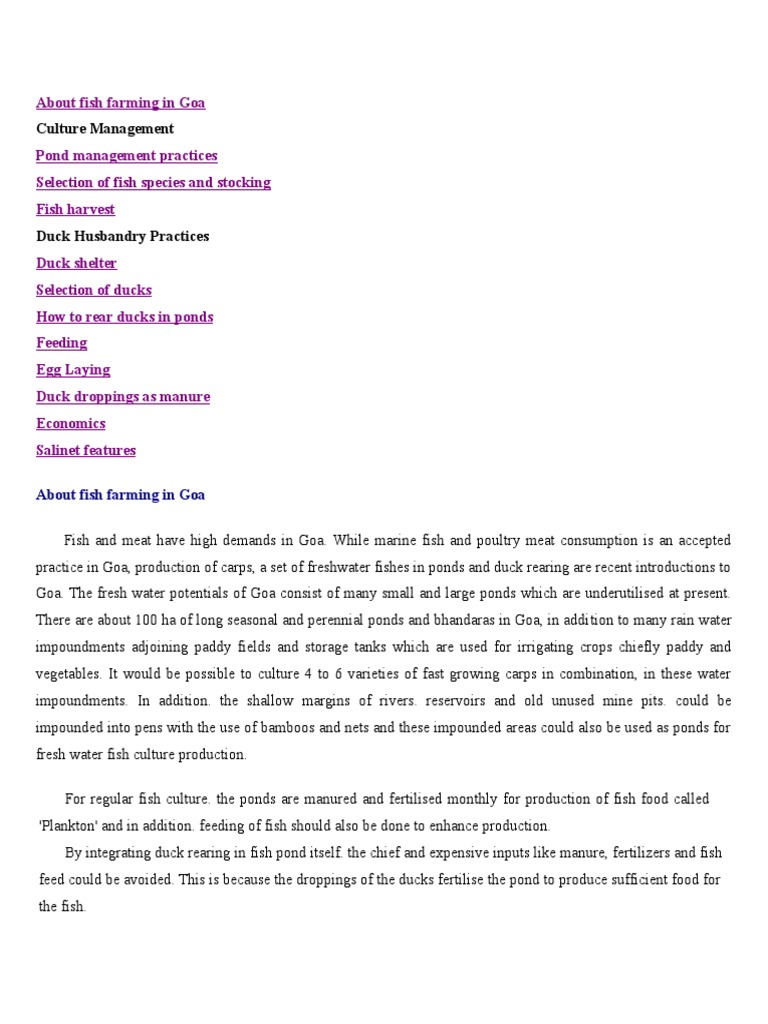 Aquaculture and Duck Farming in Goa | PDF | Duck | Pond