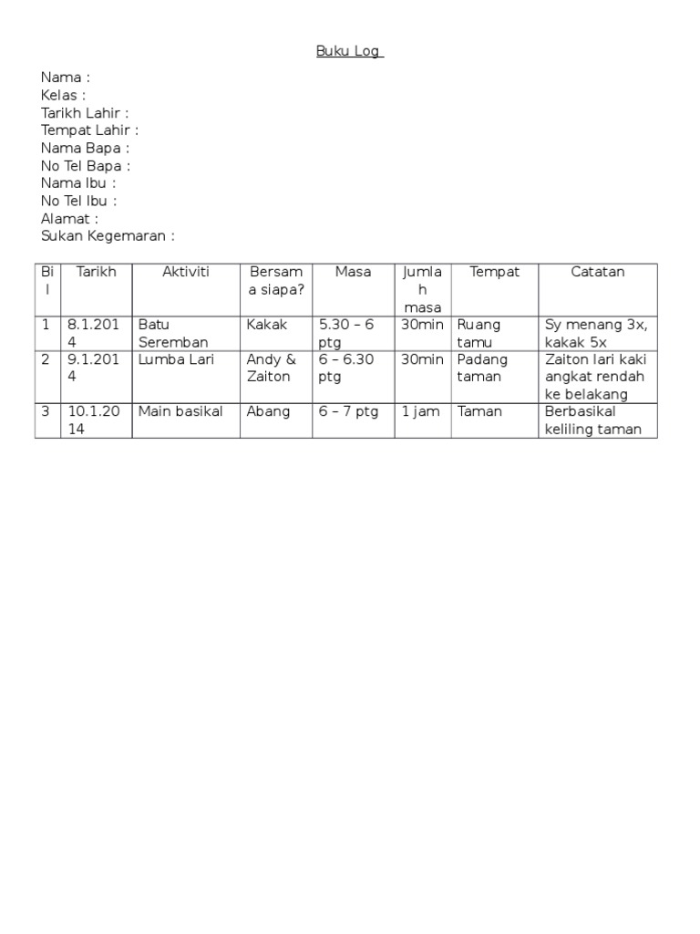 Contoh Buku Log | PDF