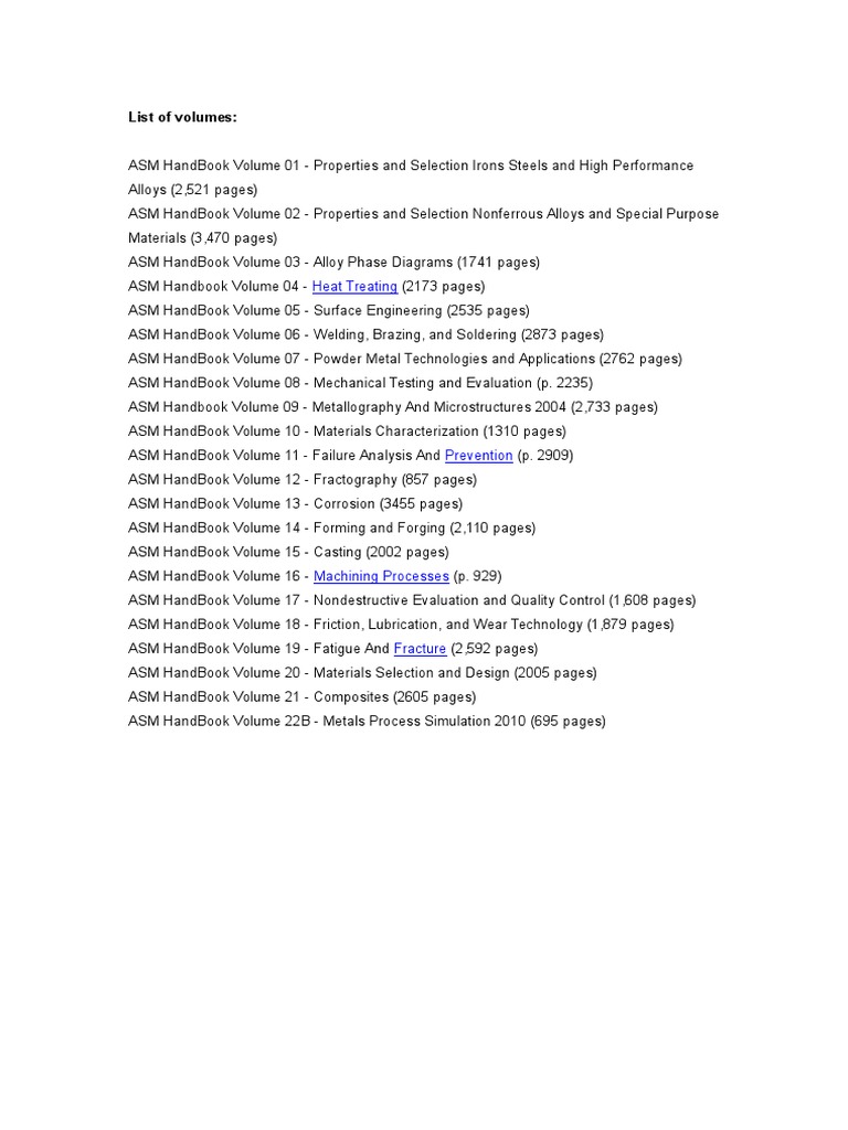 ASM Handbook Volume Overview | PDF | Technology & Engineering