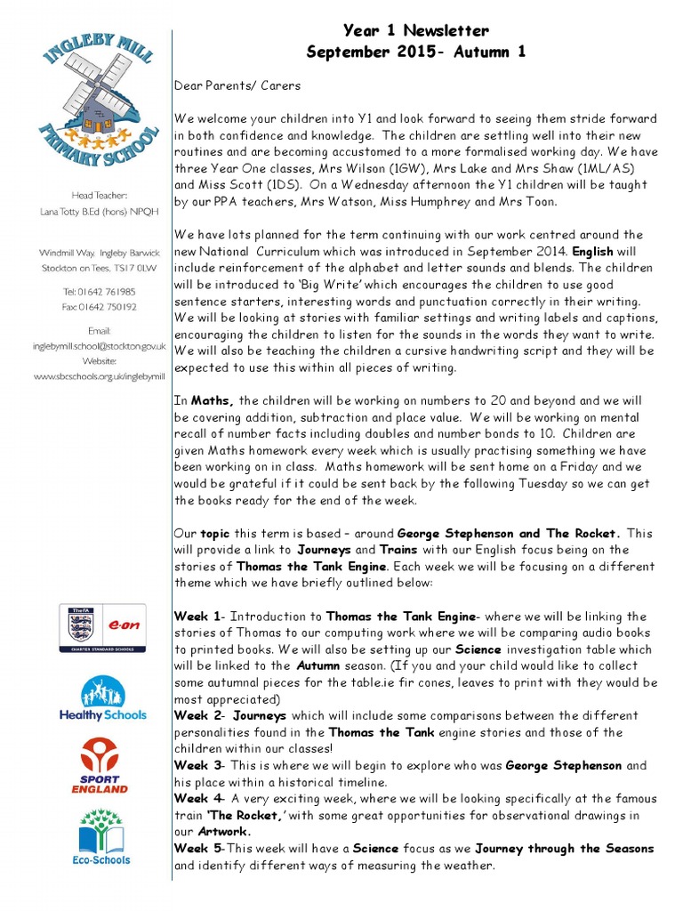 Year 1 Autumn Newsletter 2015 | PDF | Physical Education | Teaching And ...