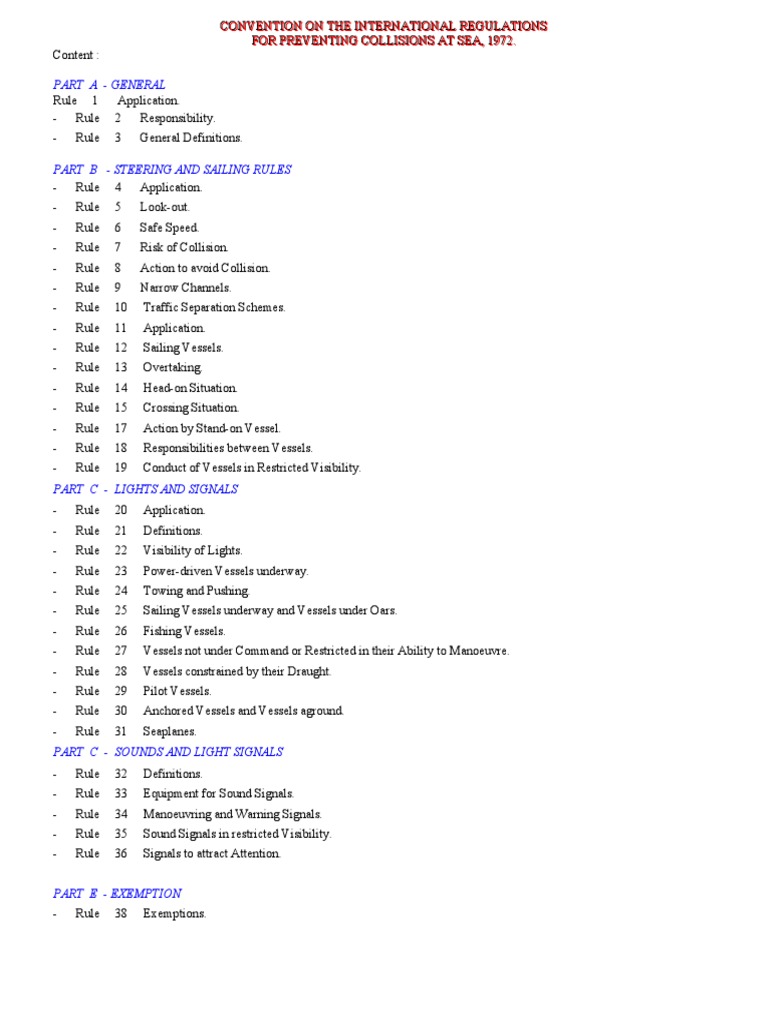 Overview of COLREG Rules 1-41 | PDF | Watercraft | Sailing Ships