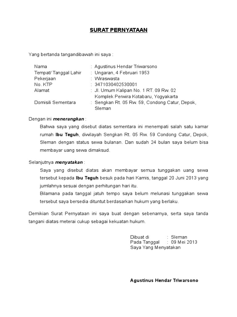 Contoh Surat Keterangan Domisili Sementara Dari Rt
