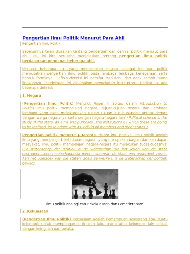 Pengertian Ilmu Politik Menurut para Ahli Pengertian Ilmu Politik Menurut para Ahli