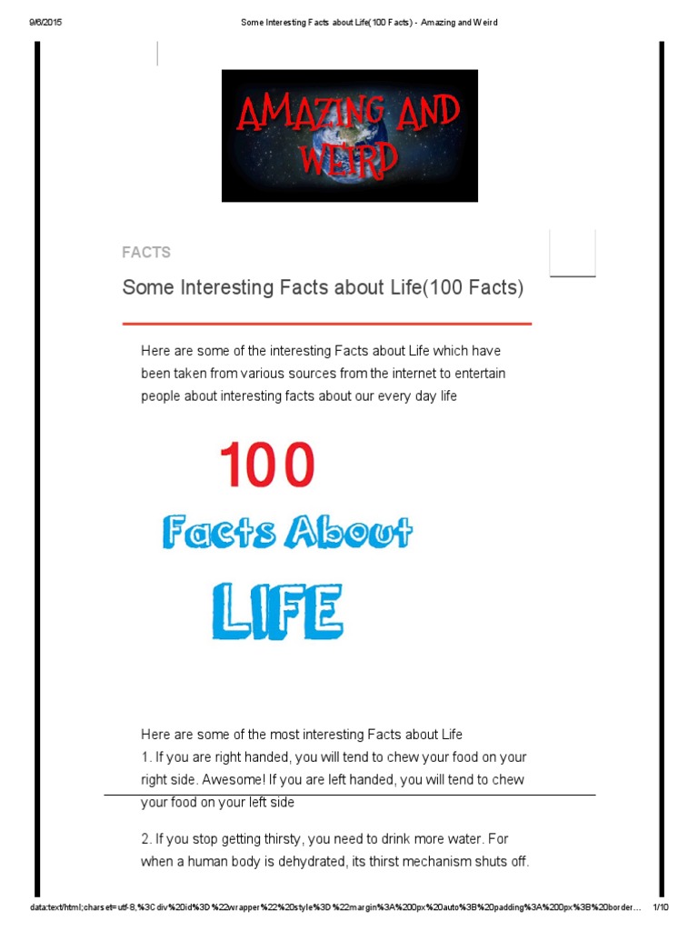 Some Interesting Facts About Life (100 Facts) - Amazing and Weird PDF