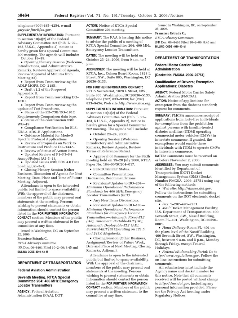 Notice Motor Carrier Safety Standards Driver Qualifications Diabetes