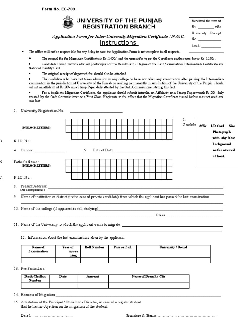 Examination Migration Form Identity Document Government
