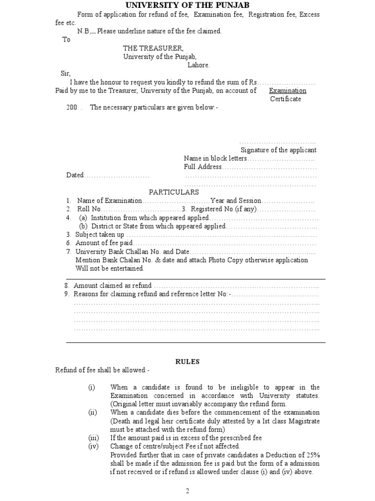 Fee Refund Form PDF Social Institutions Social Science