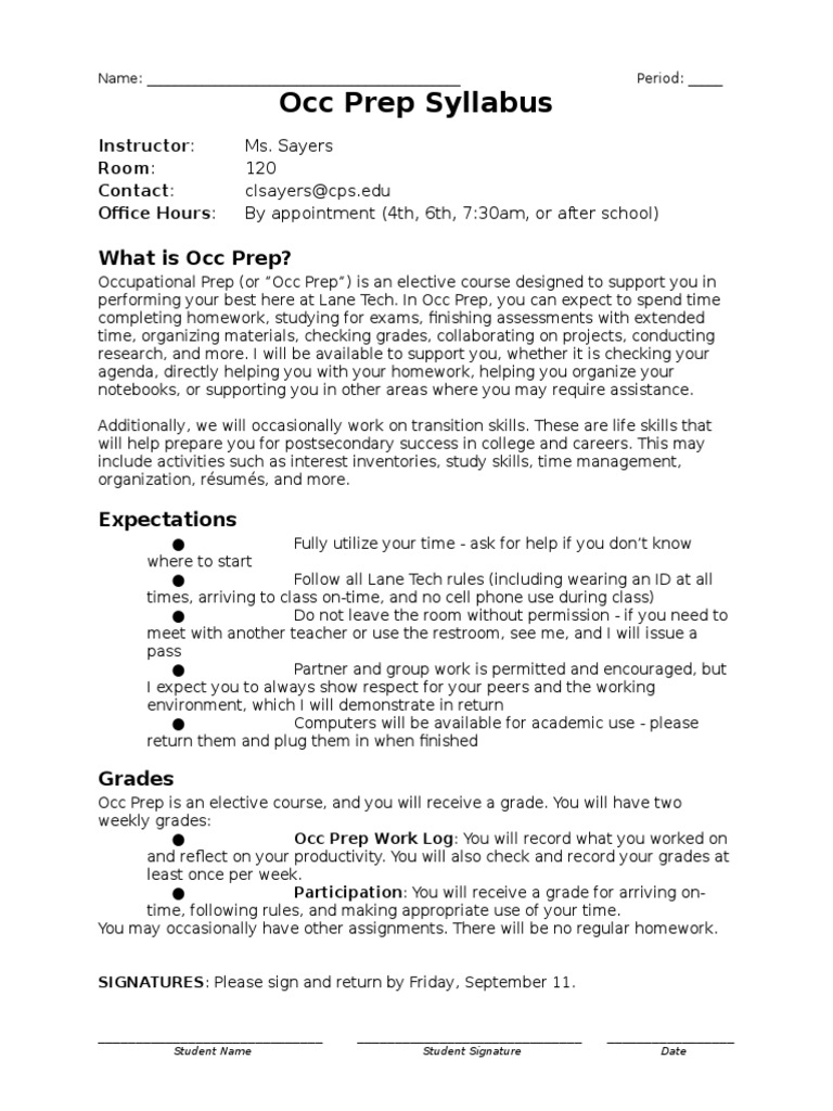 Occ Prep Course Overview and Expectations | PDF | Career & Growth