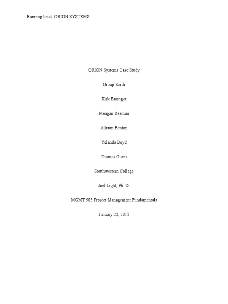 Orion Systems Case Study | PDF | Quality Assurance | Reliability ...