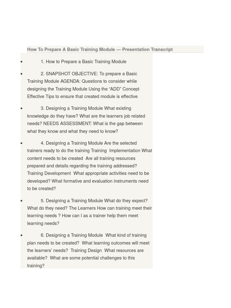 How To Prepare A Basic Training Module | PDF | Educational Assessment ...