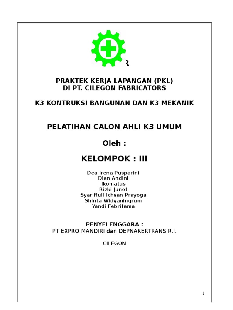 Isi Sebagian Praktek Kerja Lapangan K3