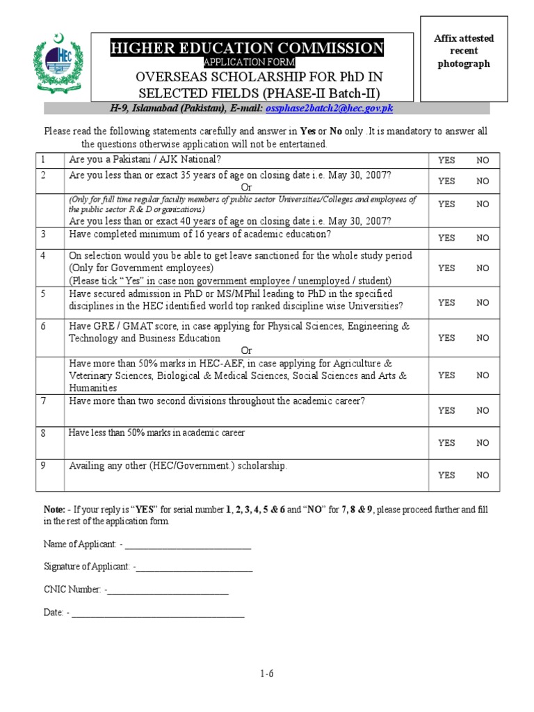 Higher Education Commission: Overseas Scholarship For PHD in Selected ...