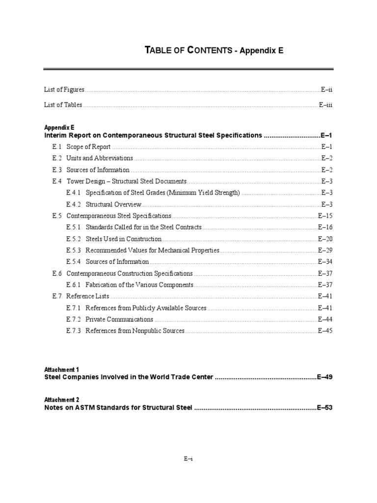 Table of Contents - Appendix e | PDF | Ton | Structural Steel