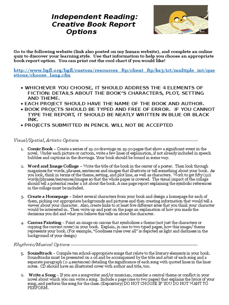 8th grade book report menu Books Narration