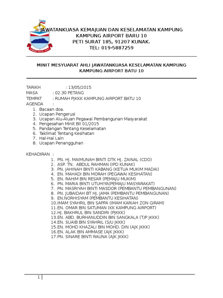 Minit Mesyuarat Ahli Jawatankuasa Keselamatan Kampung Bil 02-2015 