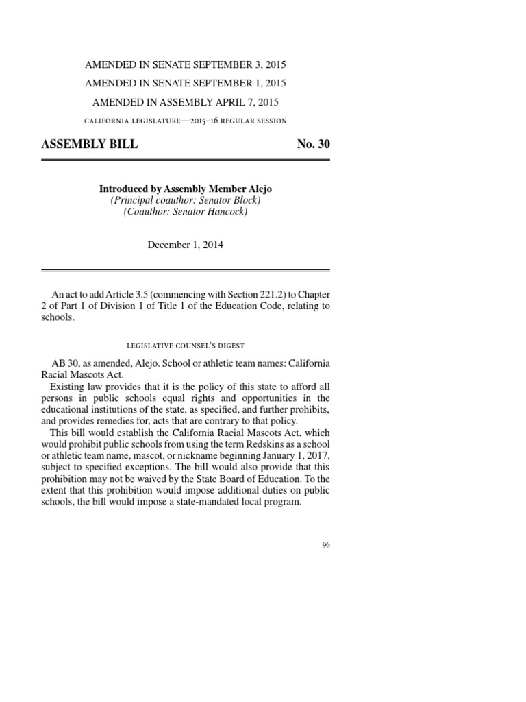Assembly Bill No. 30 Introduced by Assembly Member Alejo PDF Bill (Law) Constitutional Law