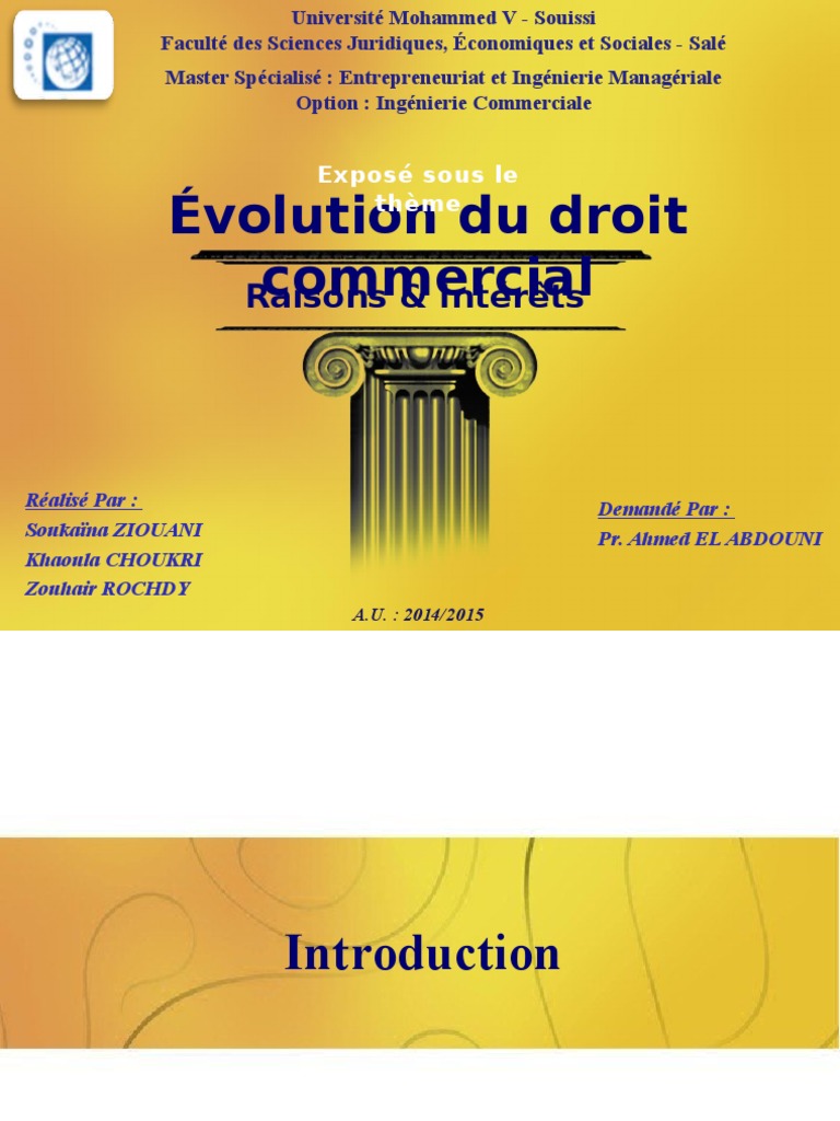 Evolution Du Droit Commercial | Commerce | Maroc