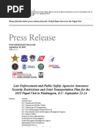 Download PRESS RELEASE Law Enforcement and Public Safety Agencies Announce Security Restrictions and Joint Transportation Plan for the 2015 Papal Visit to Washington DC September 2224 by Benjamin Freed SN280085929 doc pdf