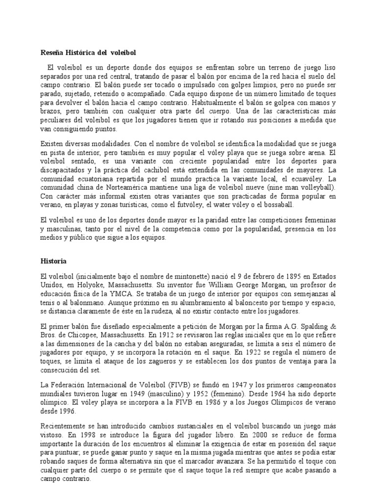 Reseña Histórica Del Voleibol El Voleibol Es Volleyball