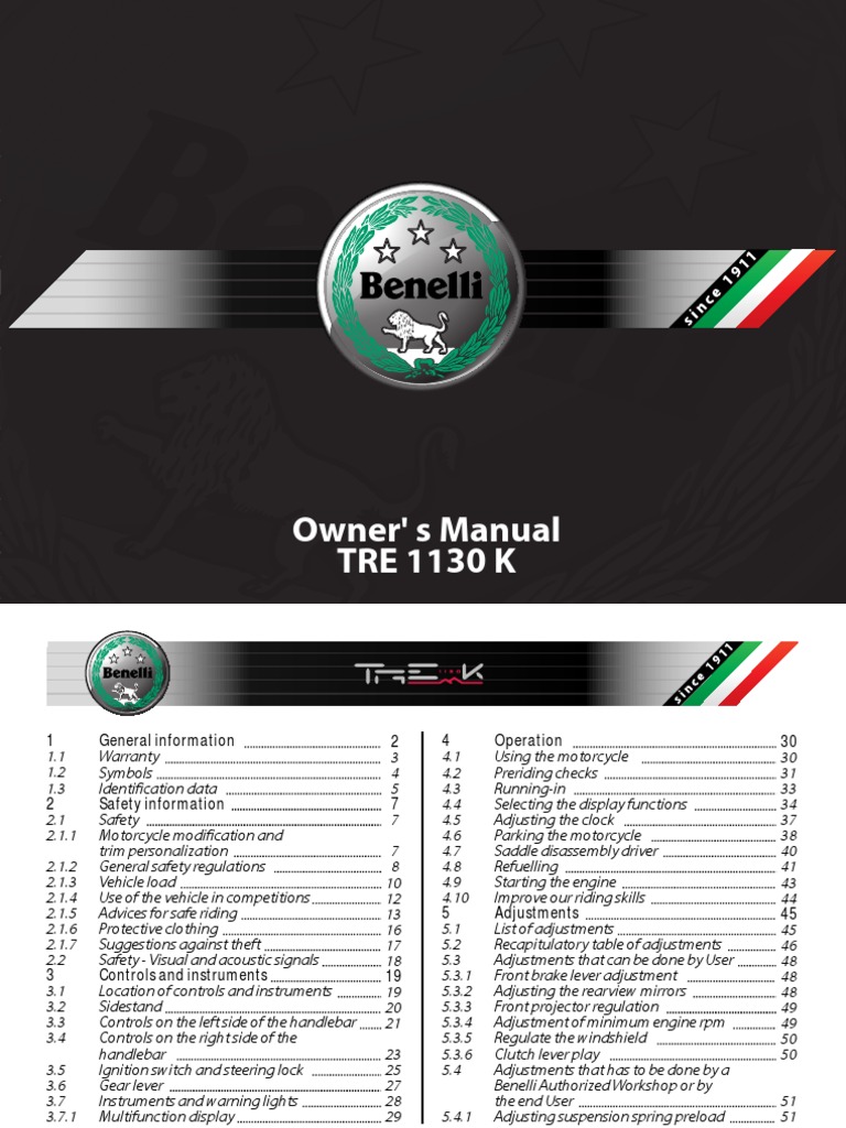 Benelli Tre-K 1130 Motorcycle Owners Manual | Clutch ... ktm duke 200 service manual pdf 