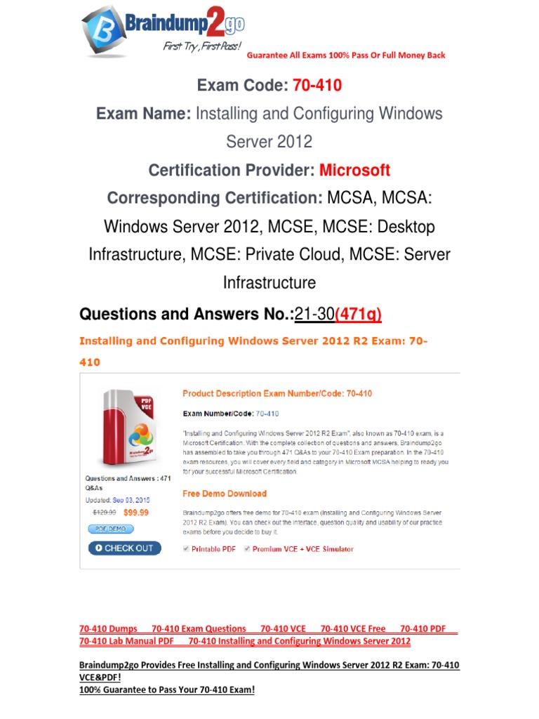 [100% PASS] Braindump2go Latest 70-410 VCE Free 21-30 | Hyper V | Active  Directory