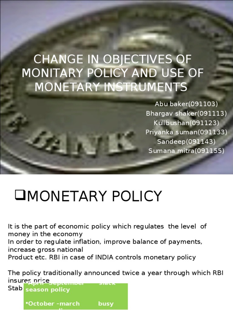 Monetary Policy and Role of Its Instruments | PDF | Reserve Bank Of ...