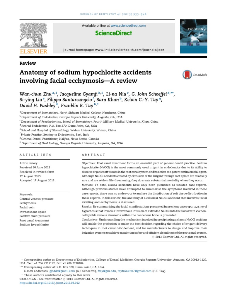 Anatomy of Sodium Hypochlorite Accidents Involving Facial Ecchymosis—a