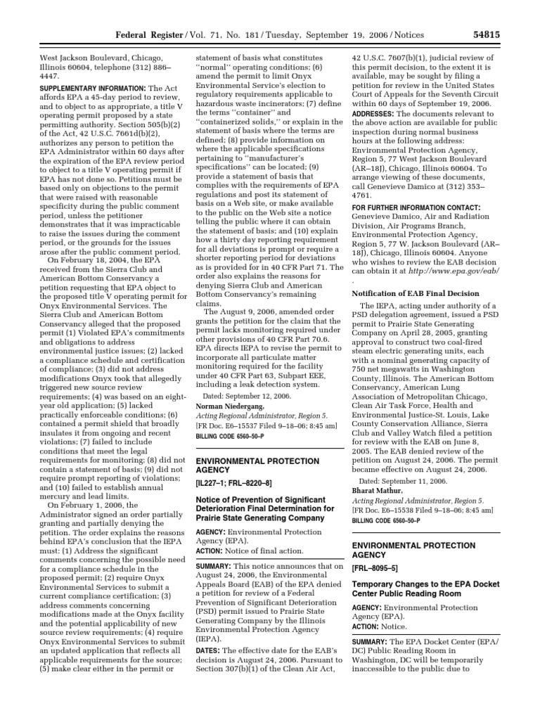 Notice: Air Pollution Control: Clean Air Act Operating Permit Program ...