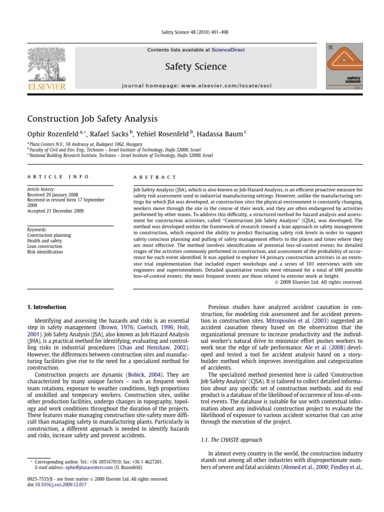 Construction Job Safety Analysis Method | PDF | Risk | Masonry