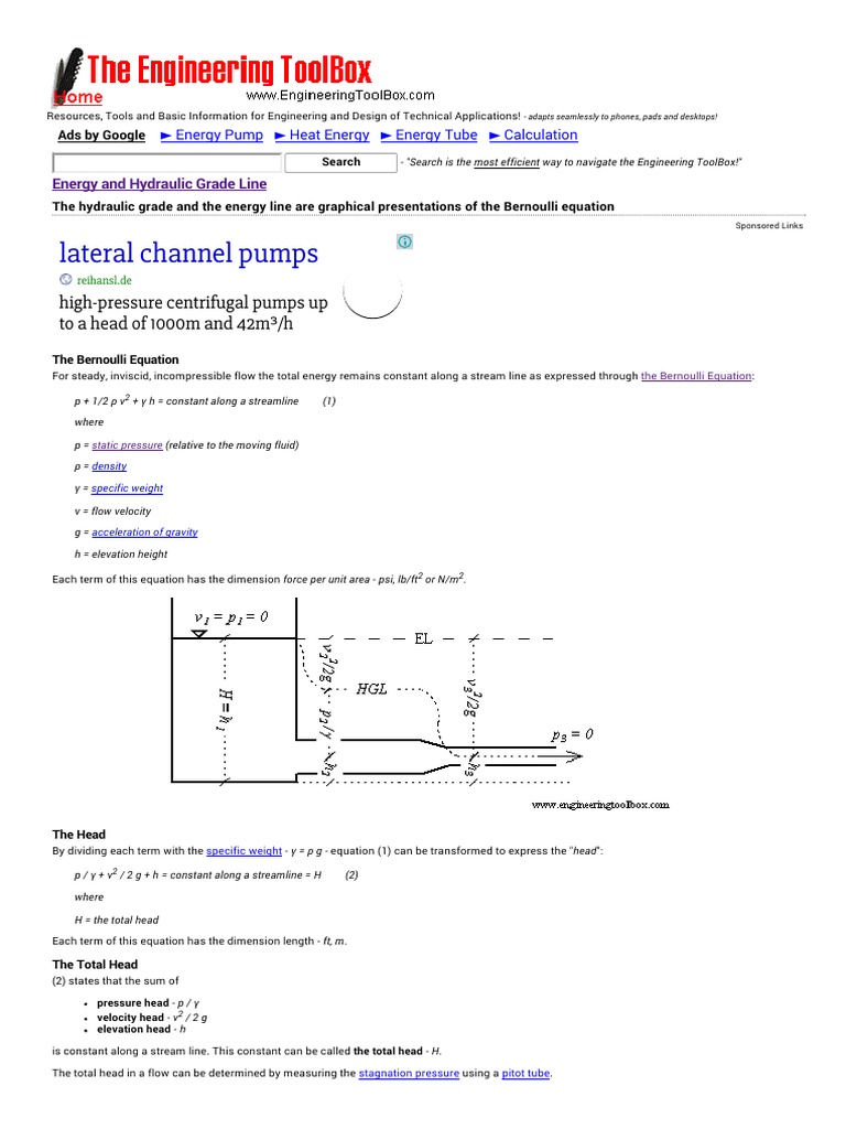 Energy and Hydraulic Grade Line PDF Fluid Dynamics Energy Technology