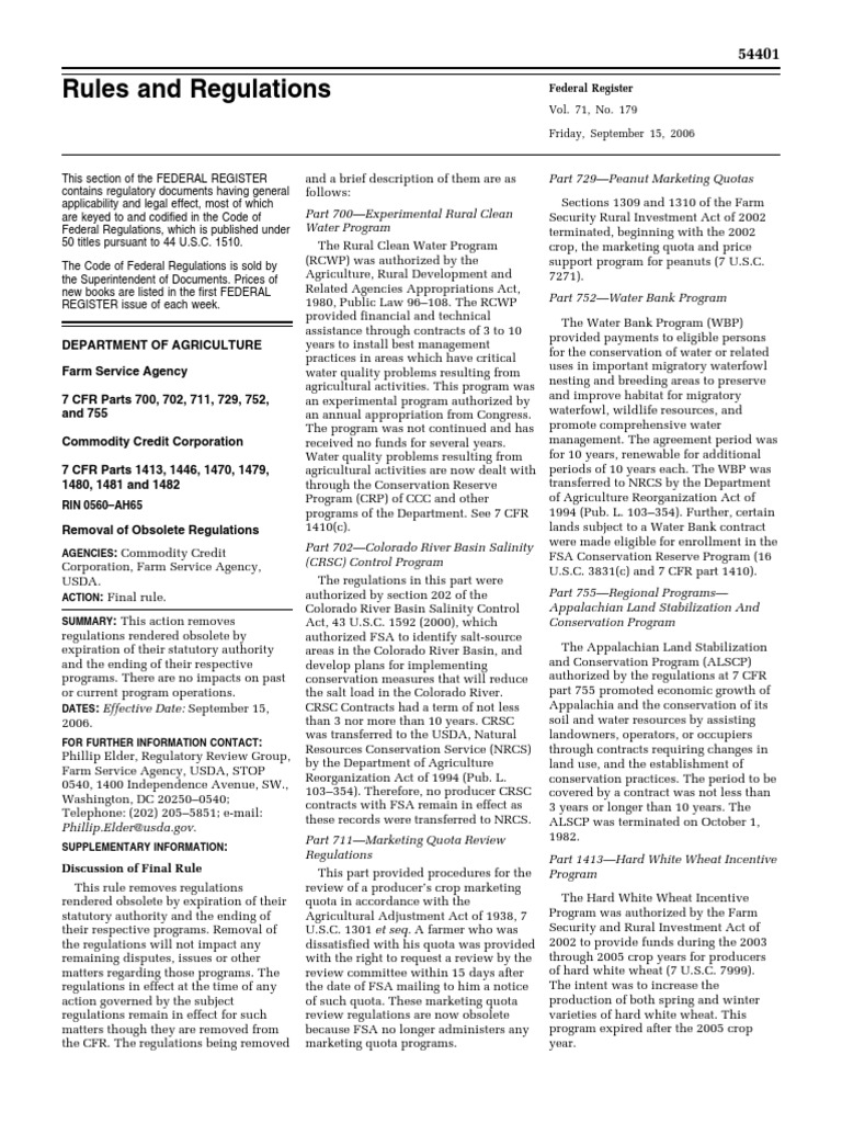 Rule: Program Regulations: Obsolete Regulations Removed | PDF