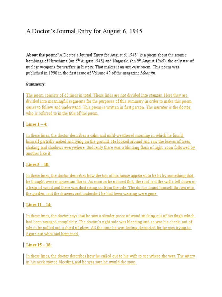 A Doctor&rsquo;s Journal Entry For August 6, 1945 | PDF | Religion 
