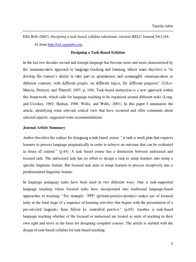 Designing a Task-Based Syllabus | PDF | Second Language Acquisition ...