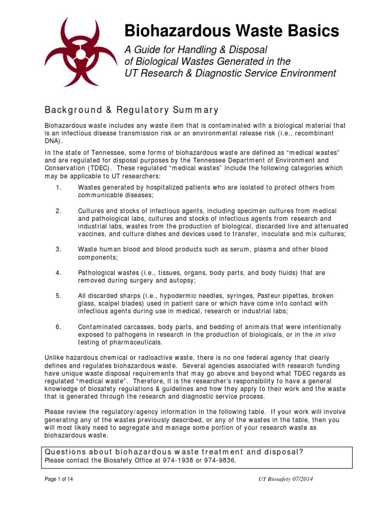 Biohazardous Waste Basics 0714 Waste Management Sterilization