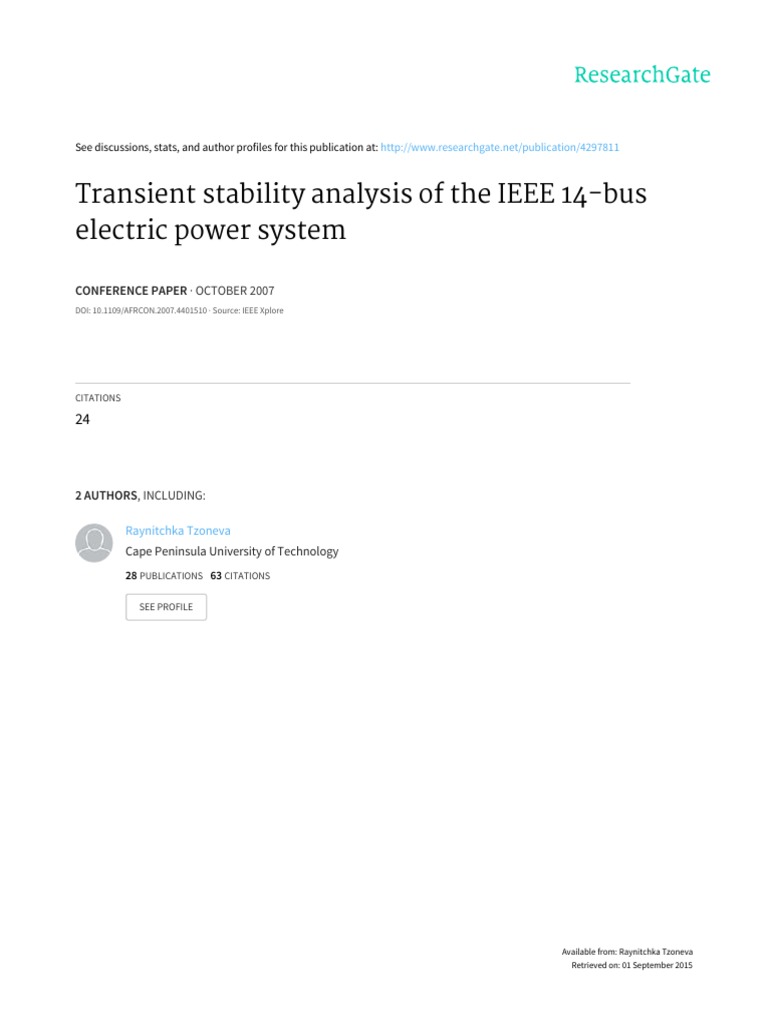 Transient Stability Analysis of The IEEE 14-Bus Electric Power System ...