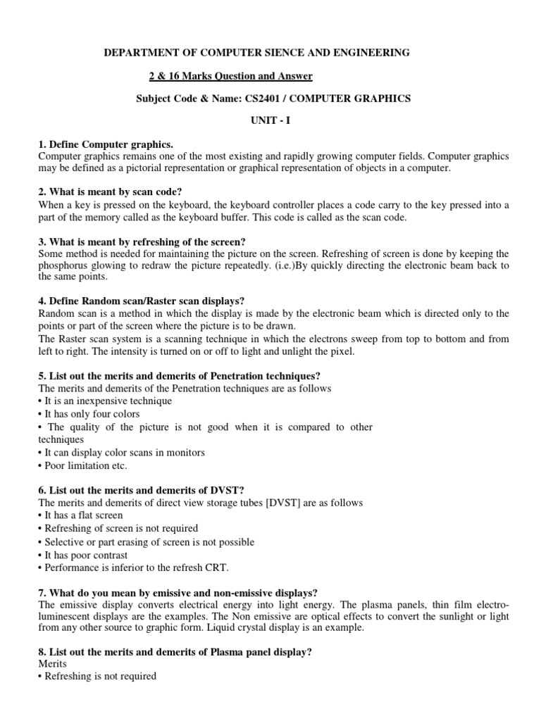 CS2401 Computer Graphics PDF PDF Fractal Geometry