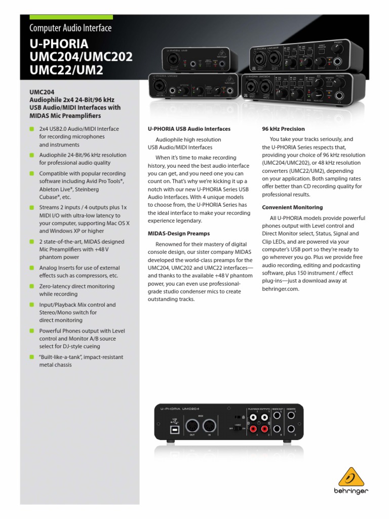 Umc204 Umc202 Umc22 Um2 Webbrochure | Microphone | Electrical Connector