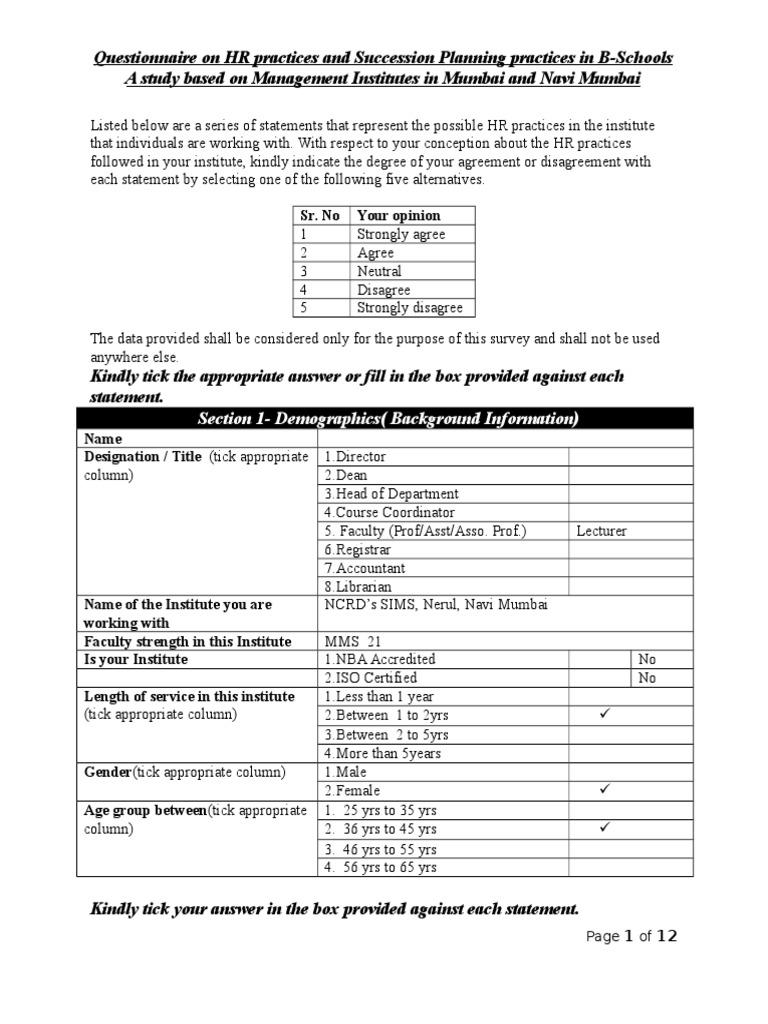 Lalitha P - B - School - Questionnaire 1 Sept 2012 | PDF | Performance ...