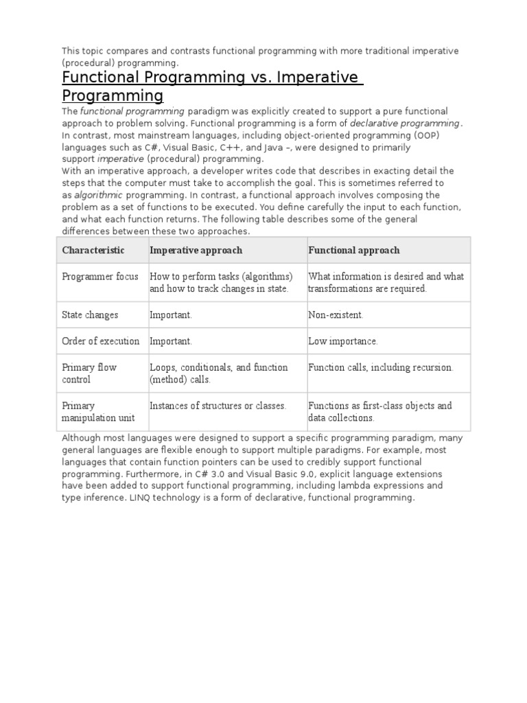 Functional Programming vs. Imperative Programming | PDF