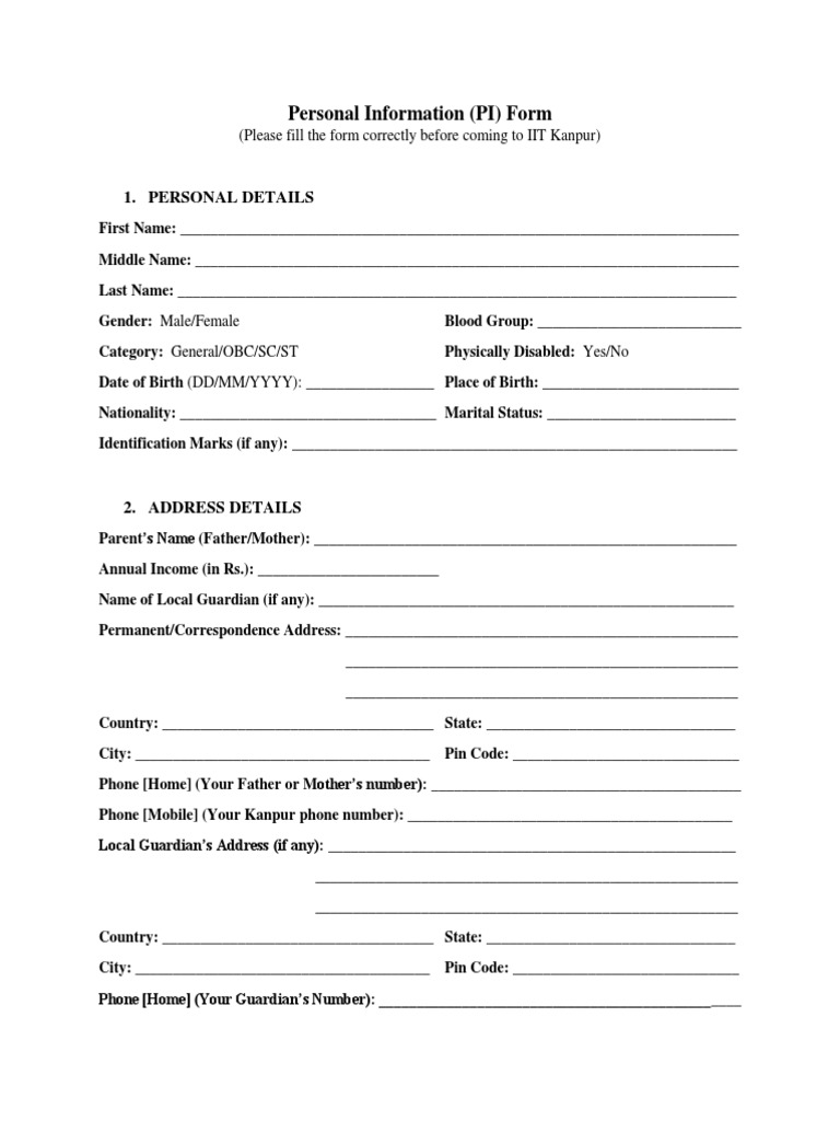 Student Personal Information Form | PDF